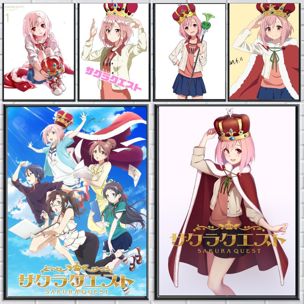Office Quest - Poster Anime S-Sakura Quest-T, Stiker Dinding