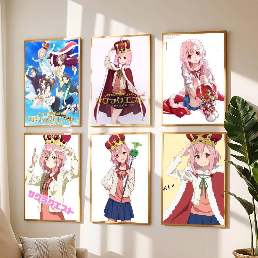 Office Quest - Poster Anime S-Sakura Quest-T, Stiker Dinding